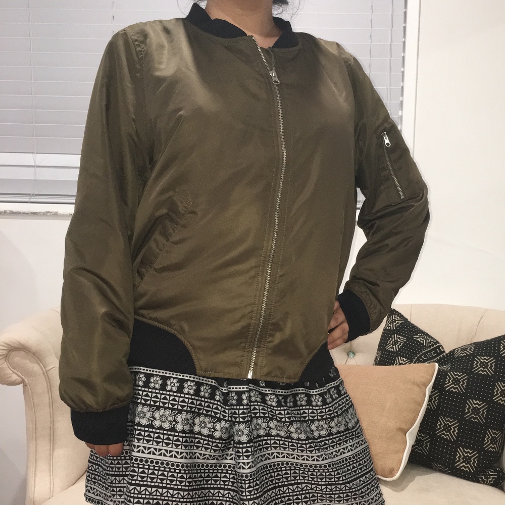 Forever 21 Plus Olive Bomber Jacket w/ Black Trim